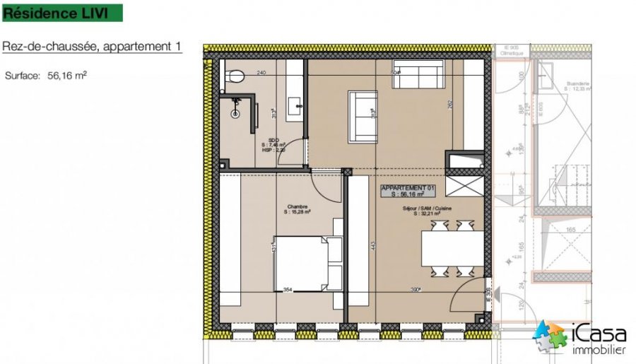 Appartement à vendre 1 chambre à Bertrange