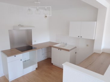 Appartement de Type F4, situé au 1er Etage et comprenant, Entrée avec placard, Salon/Séjour avec placard, Cuisine encastrée et équipée d'une plaque de cuisson et hotte.  
Etage : Salle de bains, WC, 2 Chambres avec placards  
Chauffage Électrique, Une place de parking, une cave  
Frais d'agence de 610 €