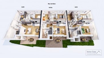 *** 30% Dejá Reservées ***<br><br>Immo Casa vous propose une nouvelle résidence située dans le quartier du Kiem à Luxembourg-Neudorf offrant des prestations de très haut standing.<br><br>Trois immeubles de 3 étages composé de 9 logements dont 3 penthouses.<br><br>Les appartements bénéficieront de 2 orientations ce qui permettra une luminosité optimale puisqu\'ils seront traversants.<br><br>Nous vous proposons par exemple ce logement au 53A, rue du Kiem au 1er étage comprenant une cuisine ouverte sur le salon donnant accès sur une terrasse (28.75m2), 2 chambres à coucher, deux salles de douche, un wc séparé, une cave et un jardin privatif (25m2).<br>La conception à l\'arrière du bâtiment permettra aux résidents d\'accéder à leur jardin privatif.<br><br>Les prix affichés avec la TVA de 3%<br><br>Possibilité d\'acquérir une place de stationnement intérieur à 55 000 € HTVA.<br><br>Pour d\'autres informations veuillez contacter l\'agence.