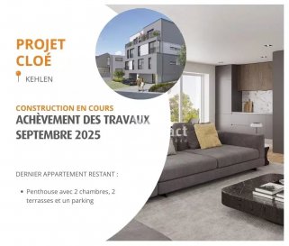 CONSTRUCTION EN COURS

Exceptionnel appartement de +/−107m² de surface de vente situé dans une résidence à 6 unités à Kehlen, rue de Kopstal, avec un grand espace de vie, 2 chambres à coucher, 2 salles de bains et 2 terrasse de +/−11m² et 19m²

Idéalement situé dans une rue calme, proche toutes commodités, transports en commun, service de santé et écoles.

Projet 