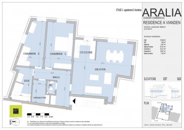 L\'agence immobilière Christine SIMON, vous présente en exclusivité cette nouvelle Résidence ARALIA qui sera implantée sur un terrain dans la Commune de VIANDEN, 95 GRAND-RUE.<br>Début de construction 2020 livraison 2022.<br>Passeport énergétique A-A<br>Construction matériaux haut de gamme.<br><br>Appartement 3 au deuxième étage de deux chambres à coucher et d\'une surface de 90.63 m2,<br>Il se compose comme suit:<br>Hall d\'entrée, wc séparé, séjour, cuisine ouverte, 2 chambres à coucher, salle de bain, débarras.<br>Une cave et un grenier d\'env. 29 m2 privatif, local technique, local poubelle communs.<br><br>Pour de plus amples renseignements, un rendez-vous ou le cahier de charges et les plans, contactez l\'agence au numéro 26 53 00 30 1 ou 621 189 059 ou info@christinesimon.lu<br>
