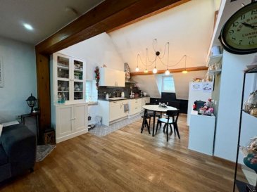 Agence Immobilière Chaves vous présente cet appartement d'environ 95,99 m², situé au 3? étage d'une résidence construite en 1960, sans ascenseur.

Disposition des pièces  
Sous-sol :  
- Cave privative  

3? étage :  
- Hall d'entrée  
- Cuisine équipée ouverte sur le salon et la salle à manger  
- Salle de bains  
- Deux chambres, dont une avec accès à la mezzanine située au 4? étage, aménagée en pièce de jeux  
- Débarras  

Extérieurs et annexes  
- Deux emplacements extérieurs  
- Jardin  

Caractéristiques techniques  
- Chauffage au mazout  
- Fenêtres en double vitrage  
- Classe énergétique : G / H  
Disponibilité : à convenir  

Cet appartement offre de beaux volumes, une mezzanine atypique et un jardin, idéal pour ceux qui recherchent un bien avec du charme et du potentiel.