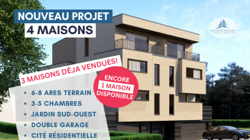 Exclusivement chez ACTIVE INVEST:
Dernière maison disponible. 3 sur 4 maisons déjà vendues !!


Situé à Dudelange, à moins de 10min de Bettembourg, dans le quartier fort demandé Angeldall de Budersberg (« Butschebuerg »), vous avez la possibilité d'acquérir une belle maison libre des 3 côtés offrant une surface habitable de +/- 172 m2 pour une surface totale de +- 238m2 sur un terrain d'une superficie totale de 06a 23ca.

Equipée de tous les avantages d'une habitation moderne et luxueuse, la maison se composerait comme suit :

Sous-sol (65,36 m2), emplacements intérieurs pour 2 voitures & emplacements extérieurs pour 2 voitures
Rez-de-Chaussée (64,08m2)
1ier étage (62,08 m2)
2ième étage (46,59m2)


Ce nouveau projet bénéficie d'une situation géographique privilégiée dans un cadre idyllique, combinant intimité et nature avec une orientation jardin Sud/Ouest des plus agréables.

Les plans pourront être fournis suivant demande.

!!! Possibilité d'acquérir le terrain SANS CONSTRUCTION (6,23 ares) pour 625.000€/ Euros.


Informations générales : 
- Situé dans le quartier calme et recherché Angeldall de Dudelange ; 
- Proche des commerces, axes routiers, des transports communs, des écoles et des crèches. 
- Proche de la forêt et du parcours sportif ; 
- Arrêt de bus à proximité ; 
- Proche des axes routiers vers Kayl / Esch / Luxembourg



Contact
E-mail : info@active-invest.lu 
Mobile : +352 621323867
