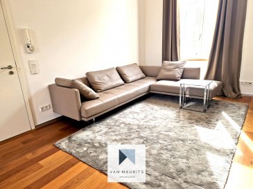 Located in the heart of Luxembourg City, in a quiet street with a beautiful view, this high-end apartment is located on the 1st floor of a well-maintained building with an elevator and has a living area of ± 64 m².

It consists of the following:

A living room of ± 16 m² (with furniture, television, and a sofa), a dining/office area of ± 14 m², a bedroom area of ± 13 m² with a custom wardrobe, a kitchen of ± 12 m² equipped and furnished, a cloakroom of ± 2 m², and a shower room of ± 6 m² (shower, sink, and toilet, washing machine).

Additional details:

- Ideal location
- Parquet flooring throughout the apartment;
- Heating by radiators
- Double glazing, interior shading,
- Beautiful ceiling height
- Videophone
- Connected to fiber optics
- Schools, daycare centers, parks, playgrounds, restaurants, and shops nearby
- Served by public transport.

Person responsible for the property:

Yuliana Dimitrova  
Tel: +352661 50 27 19  
Email: yuliana@vanmaurits.lu