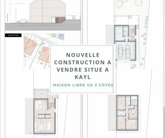 **Nouvelle construction d'une maison libre de trois côtés à Kayl.**

Vous avez l'opportunité de construire votre maison familiale à consommation basse d'énergie et sur mesure. Nous vous offrons la possibilité d'acquérir un terrain et de construire votre maison selon vos souhaits et désirs. Profitez de l'opportunité des marchés immobiliers actuellement bas et de la possibilité de créer votre maison individuelle et sur mesure.

Notre service englobe les points suivants qui sont compris dans l'offre :

- Support et conseil au montage du dossier bancaire,
- Travaux d'architecte et d'ingénieur,
- Plans détaillés respectant tous les acquis administratifs ainsi que vos besoins personnels,
- Support et conseil dans toutes les démarches notariées et en termes d'aides énergétiques,
- Support et conseil à l'obtention d'une autorisation de construire,
- Construction et finalisation de votre projet au niveau souhaité, de zone grise à clés en mains. Vous connaissez le métier et souhaitez-vous-même réaliser une partie des travaux ? Tout à fait possible, vous êtes libre de décider.

Délais très raisonnables.

Vous bénéficiez d'un objet d'une finition et performance énergétique très élevée avec :

- Pompe à chaleur,
- Chauffage au sol,
- Panneaux solaires - eau chaude (photovoltaïque sur demande),
- Valeurs thermiques et énergétiques maximales,
- Triple vitrage des fenêtres,
- Stores électriques à lamelles.

Ceci résulte en faibles coûts de consommation, un confort de vie très élevé ainsi que le respect environnemental.

Application directe du taux de TVA à 3 % possible et sous condition d'acceptation par l'ACD.

Possibilité de construire une maison unifamiliale libre de 3 côtés sur un terrain de 4 ares avec une surface de +/- 160m2 habitable, un sous-sol avec garage 2 voitures de 75 m2, comprenant : grand espace de vie avec cuisine et wc séparé, 4 chambres, salle de bains et salle de douche. Une terrasse de 32 m2 et jardin. Les plans intérieurs seront définis et adaptés à vos besoins et vos nécessités individuelles tout en respectant les acquis réglementaires communaux.

Le terrain se trouve dans une rue calme à Kayl.

Délais : à partir du début de la construction jusqu'à la remise des clés dans l'état souhaité = 6-9 mois en dépendance des conditions du niveau de finition choisi, les conditions météorologiques et du moment de début du chantier.

Les photos de la maison sont avec une l'illustration possible.

Nous vous invitons à nous contacter
Tèl: +352621216646

Les surfaces et superficies sont indicatives.